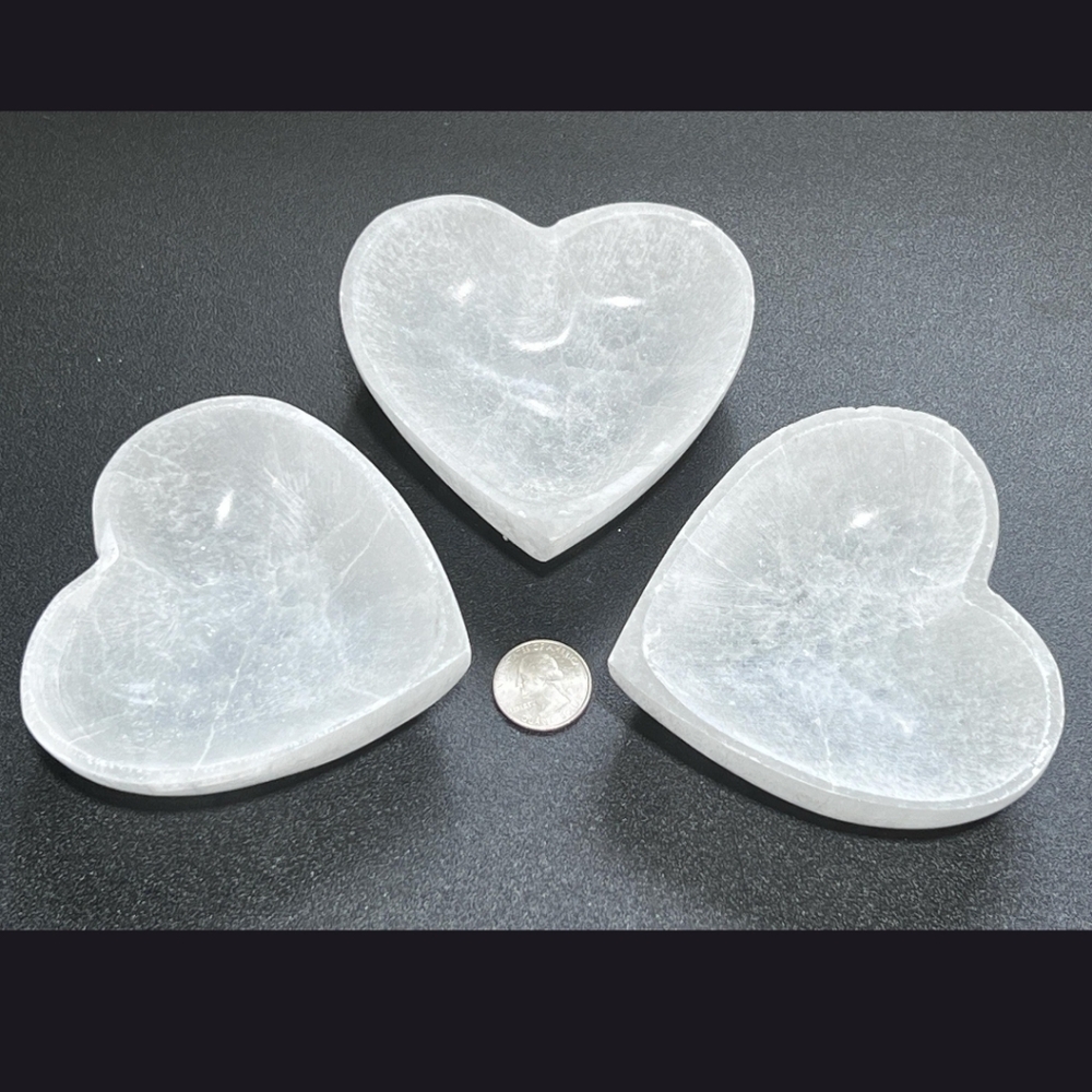 Set Of 2 Selenite Crystal Heart Bowls (4 Inch)
